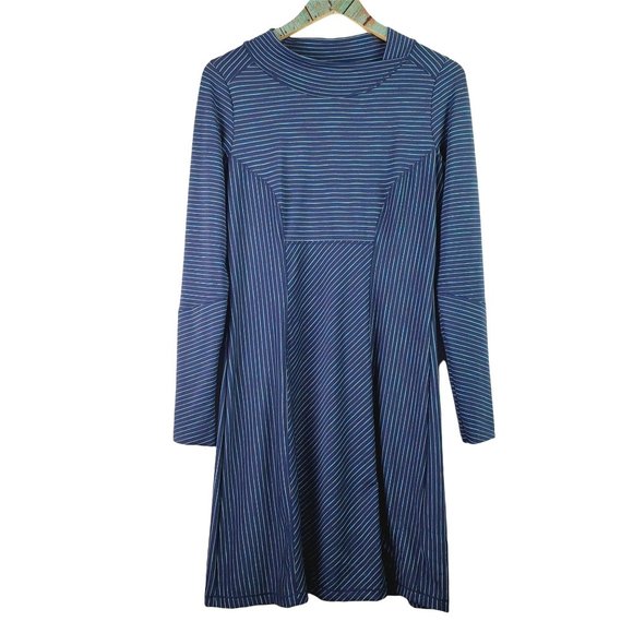 Prana Dresses & Skirts - Prana Blue Striped Scramble Athletic High Neck Long Sleeve Dress Sz S